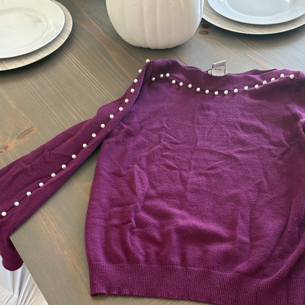 Monroe & Main Plum Sweater with Pearl Details